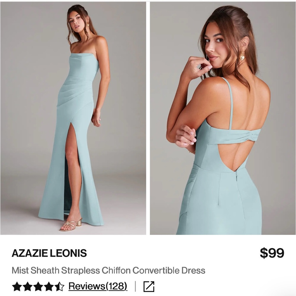 Azazie Leonis Strapless Mist Blue Dress
